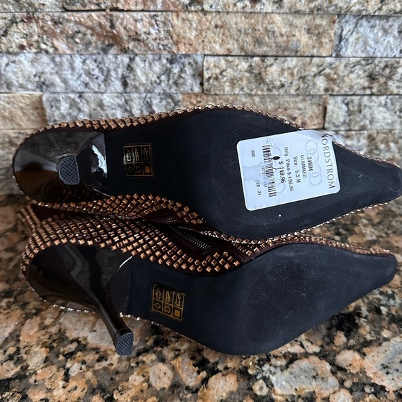 Jeffrey Campbell "Glammed" booties in bronze w/rhinestones over satin - Picture 8 of 8